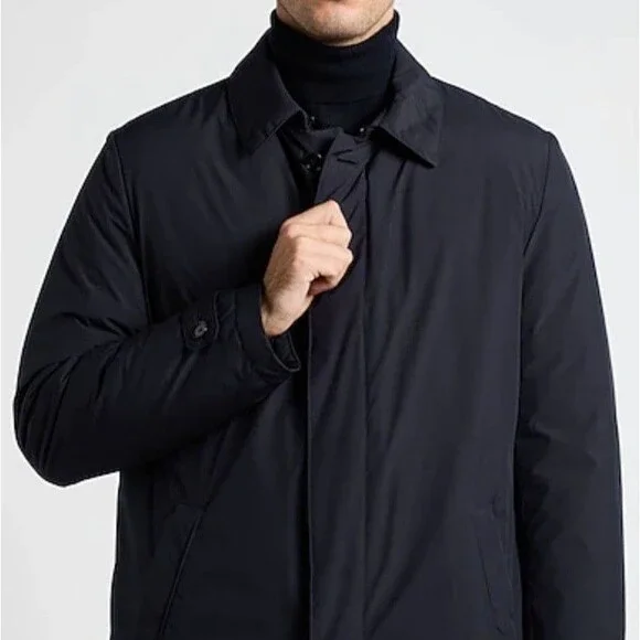 Schneiders Salzburg Men's Black Microfiber Trench Coat Wool Blend Lining Size 40